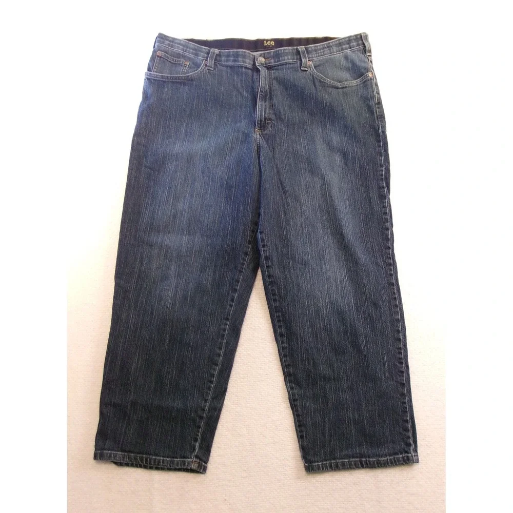 Lee Mens 44x30 Loose Fit Jeans Dark Wash Blue Stretch Denim